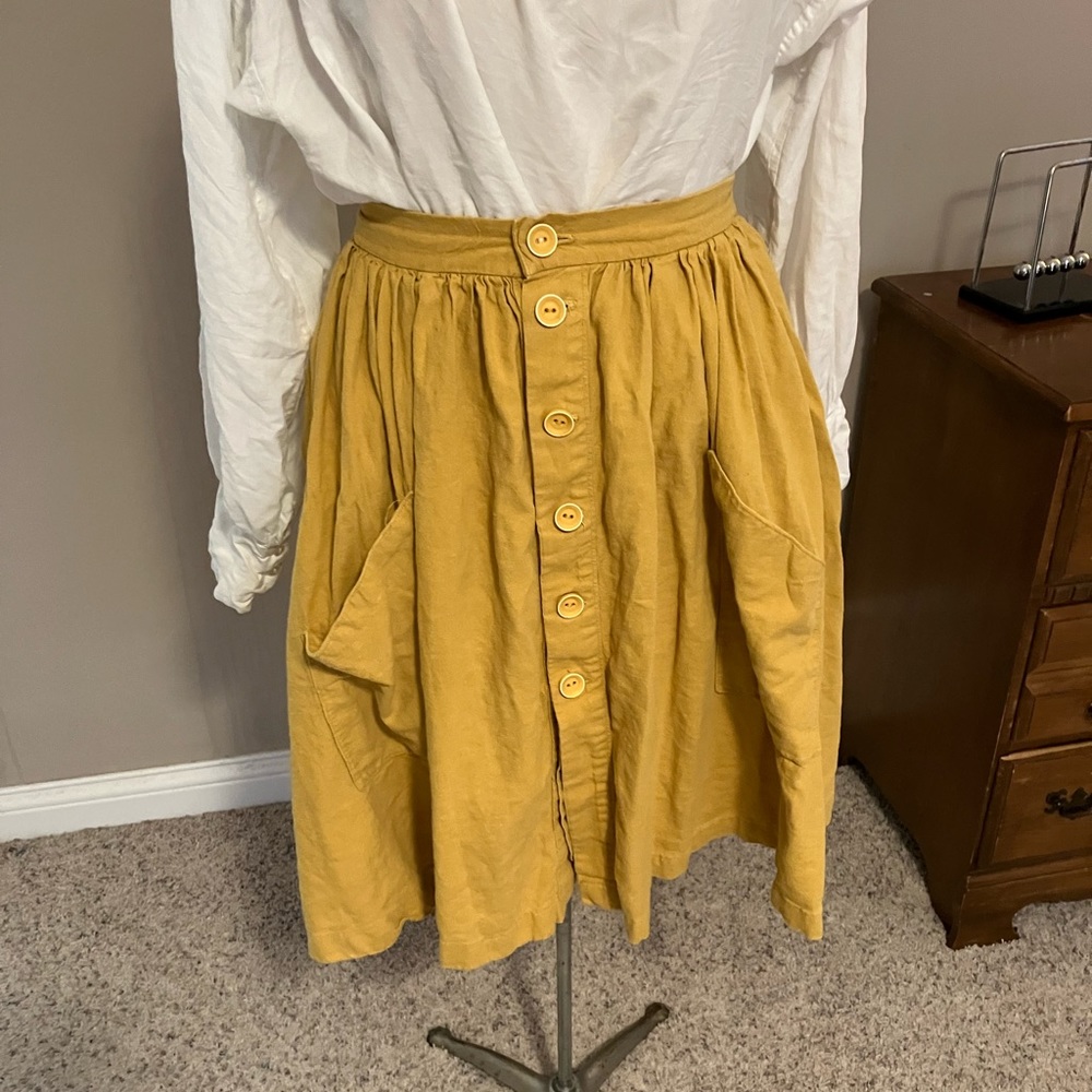 Mustard Yellow XS linen skirt Estuary pattern